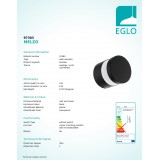 EGLO 97303 | Melzo Eglo fali, mennyezeti, álló lámpa henger 1x LED 950lm 3000K IP44 fekete, áttetsző