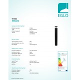 EGLO 97304 | Melzo Eglo álló lámpa henger 99cm 1x LED 950lm 3000K IP44 fekete, áttetsző