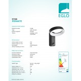 EGLO 97308 | Pernate Eglo fali lámpa mozgásérzékelő, fényérzékelő szenzor - alkonykapcsoló 1x LED 1250lm 3000K IP44 antracit, fehér