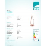 EGLO 97364 | Palozza Eglo asztali lámpa csepp 38cm vezeték kapcsoló 1x LED 1600lm 3000K rózsaarany, fehér