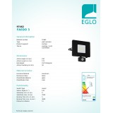EGLO 97462 | Faedo Eglo fényvető lámpa mozgásérzékelő, fényérzékelő szenzor - alkonykapcsoló elforgatható alkatrészek 1x LED 2750lm 4000K IP44 fekete, áttetsző