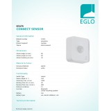 EGLO 97475 | Eglo mozgásérzékelő PIR 120° okos világítás négyzet elemes/akkus IP44 fehér