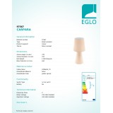 EGLO 97567 | Carpara Eglo asztali lámpa 47cm vezeték kapcsoló 2x E27 pasztell sárgabarack