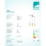 EGLO 97652 | Pinto-Gold Eglo függeszték lámpa 3x E27 fekete, áttetsző, arany