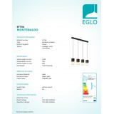 EGLO 97734 | Montebaldo Eglo függeszték lámpa 4x GU10 1380lm 3000K fekete, arany