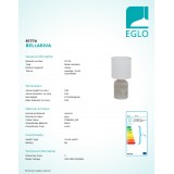 EGLO 97774 | Bellariva Eglo asztali lámpa 32cm vezeték kapcsoló 1x E14 szürke, fehér