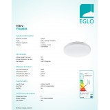 EGLO 97872 | Frania Eglo fali, mennyezeti lámpa kerek 1x LED 2000lm 3000K fehér