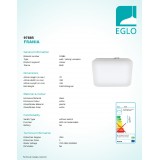 EGLO 97885 | Frania Eglo fali, mennyezeti lámpa négyzet 1x LED 1600lm 3000K IP44 fehér
