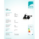 EGLO 97886 | San-Peri Eglo falikar lámpa vezeték kapcsoló elforgatható alkatrészek 1x E27 fekete, fehér