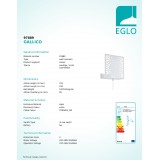 EGLO 97889 | Gallico Eglo falikar lámpa vezeték kapcsoló 1x E27 fehér