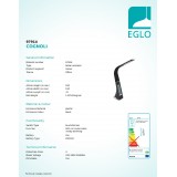 EGLO 97914 | Cognoli Eglo asztali lámpa 51cm fényerőszabályzós érintőkapcsoló szabályozható fényerő 1x LED 300lm 4000K fekete, króm