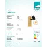 EGLO 98111 | Townshend-3 Eglo spot lámpa elforgatható alkatrészek 1x E27 natúr, barna, fekete