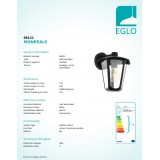 EGLO 98121 | Monreale Eglo falikar lámpa 1x E27 IP44 fekete, átlátszó