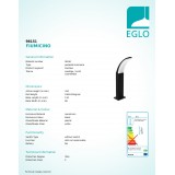 EGLO 98151 | Fiumicino-EG Eglo álló lámpa 45cm 1x LED 1300lm 3000K IP44 fekete, fehér