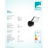 EGLO 98178 | Pagino Eglo falikar lámpa mozgásérzékelő elforgatható alkatrészek 1x LED 2300lm 5000K IP44 fekete