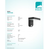 EGLO 98191 | Pastion Eglo falikar lámpa mozgásérzékelő, fényérzékelő szenzor - alkonykapcsoló napelemes/szolár 1x LED 200lm 3000K IP44 fekete