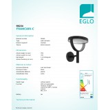 EGLO 98234 | EGLO-Connect-Francari Eglo falikar okos világítás szabályozható fényerő, állítható színhőmérséklet 1x LED 1950lm 2700 <-> 6500K IP44 fekete, fehér
