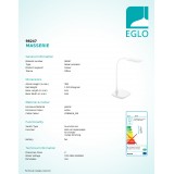 EGLO 98247 | Masserie Eglo asztali lámpa 38,5cm fényerőszabályzós érintőkapcsoló szabályozható fényerő, Qi telefon töltő, mobil töltő (vezeték nélküli) 1x LED 470lm 4000K fehér