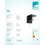 EGLO 98263 | Ciglie Eglo fali lámpa vezeték kapcsoló Qi telefon töltő, mobil töltő (vezeték nélküli) 1x GU10 345lm 3000K fekete