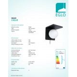 EGLO 98265 | Ciglie Eglo fali lámpa vezeték kapcsoló Qi telefon töltő, mobil töltő (vezeték nélküli) 1x E14 fekete, opál