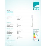 EGLO 98309 | Espartal Eglo álló lámpa 148,5cm 2x húzókapcsoló 1x LED 1550lm + 1x E27 3000K szatén nikkel, fehér