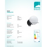 EGLO 98365 | Sabalete_Camargo Eglo falikar lámpa elforgatható alkatrészek 1x E27 fekete, opál