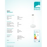 EGLO 98372 | EGLO-Connect-Optica Eglo függeszték okos világítás szabályozható fényerő, állítható színhőmérséklet, színváltós, távirányítható 1x LED 3450lm 2700 <-> 6500K matt nikkel, opál