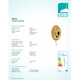 EGLO 98379 | Gascueria Eglo falikar lámpa vezeték kapcsoló 1x E27 arany, fekete