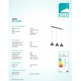EGLO 98384 | Beleser Eglo függeszték lámpa 3x E27 fekete, áttetsző fekete