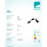 EGLO 98398 | Seras Eglo spot lámpa elforgatható alkatrészek 2x GU10 500lm 3000K fekete, fehér