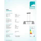 EGLO 98587 | Almeida Eglo függeszték lámpa 3x E14 fekete, szürke, fehér