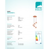 EGLO 98595 | Rocamar Eglo függeszték lámpa 5x E27 vörösréz, átlátszó, fekete