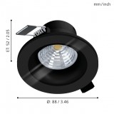 EGLO 99493 | Salabate Eglo beépíthető lámpa kerek szabályozható fényerő Ø88mm 1x LED 380lm 3000K IP44/20 fekete, átlátszó