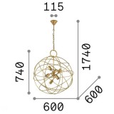 IDEAL LUX 156026 | Konse Ideal Lux függeszték lámpa - KONSE SP6 - rövidíthető vezeték 6x E27 arany