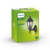 PHILIPS 17473/30/PN | Peking-PH Philips fali lámpa mozgásérzékelő 1x E27 IP44 fekete, átlátszó