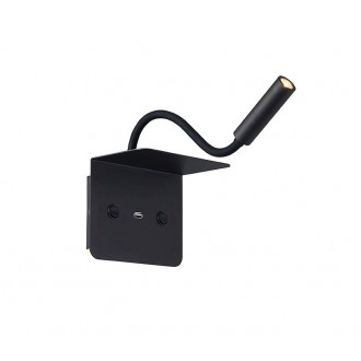 AZZARDO 3201 | Vera-AZ Azzardo falikar lámpa kapcsoló flexibilis, USB csatlakozó 1x LED 500lm + 1x LED 250lm 3000K fekete
