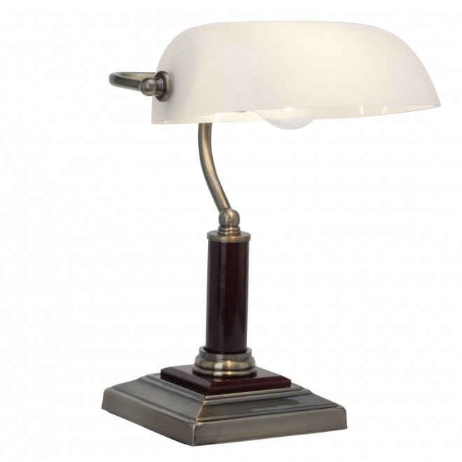 BRILLIANT 92679/31 | Bankir Brilliant asztali lámpa 33,5cm vezeték kapcsoló 1x E27 antikolt réz, fehér