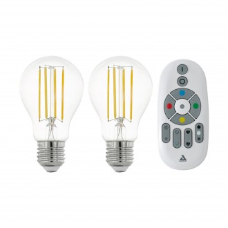 EGLO 12255 | E27 6W -> 60W Eglo normál A60 LED fényforrás filament okos világítás 806lm 4000K hangvezérlés, szabályozható fényerő, távirányítható, 2 darabos szett távirányító CRI>80