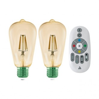 EGLO 12256 | E27 5,5W -> 41W Eglo Edison ST64 LED fényforrás filament okos világítás 500lm 2200K hangvezérlés, szabályozható fényerő, távirányítható, 2 darabos szett távirányító CRI>80