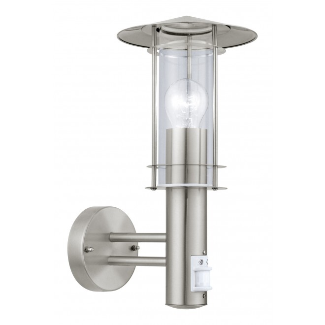 EGLO 30185 | Lisio Eglo falikar lámpa mozgásérzékelő 1x E27 IP44 nemesacél, rozsdamentes acél, áttetsző