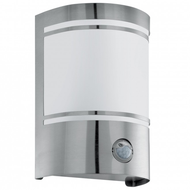 EGLO 30192 | Cerno Eglo fali lámpa mozgásérzékelő 1x E27 IP44 nemesacél, rozsdamentes acél, szatén