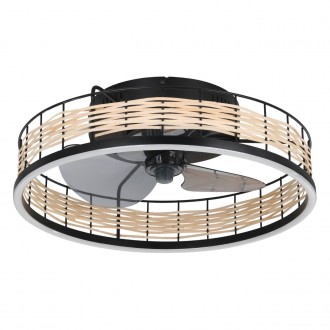 EGLO 35148 | Frana Eglo ventilátoros lámpa mennyezeti kerek távirányító szabályozható fényerő, állítható színhőmérséklet, időkapcsoló 1x LED 3600lm 2700 <-> 6500K matt fekete, natúr, opál