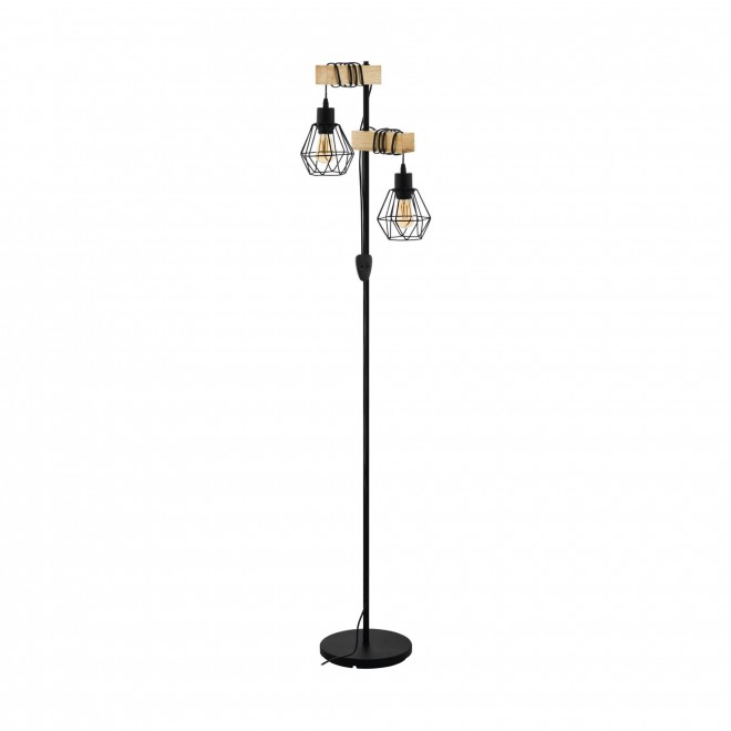 EGLO 43137 | Townshend-5 Eglo álló lámpa 166,5cm vezeték kapcsoló 2x E27 fekete, natúr, barna