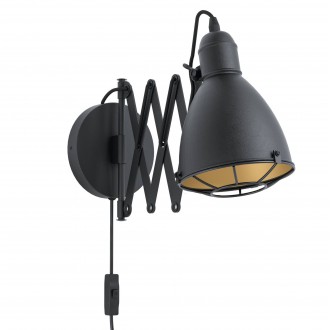 EGLO 43184 | Treburley Eglo falikar lámpa vezeték kapcsoló flexibilis, elforgatható alkatrészek 1x E27 fekete, arany