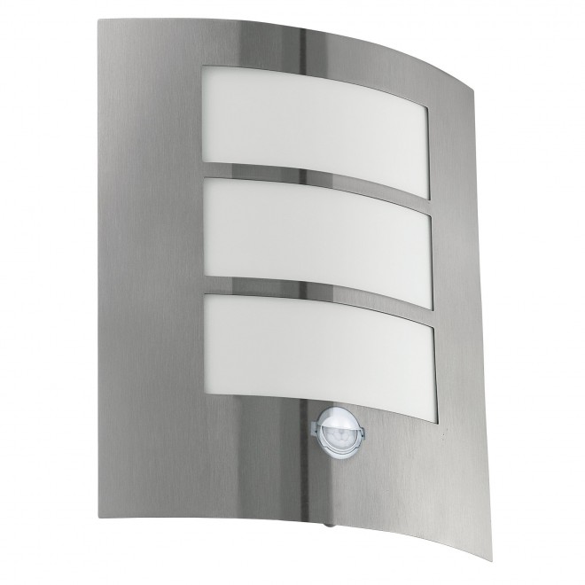 EGLO 88142 | City Eglo fali lámpa mozgásérzékelő 1x E27 IP44 nemesacél, rozsdamentes acél, fehér