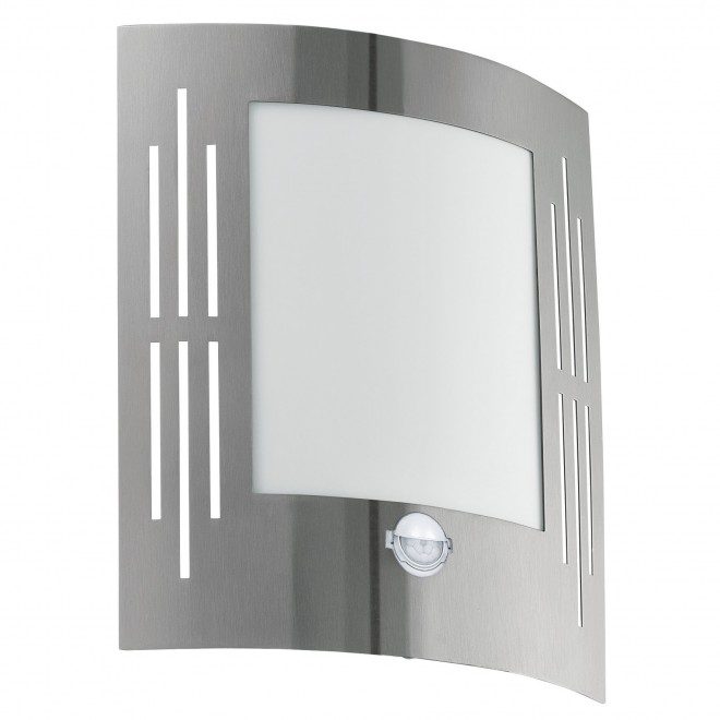 EGLO 88144 | City Eglo fali lámpa mozgásérzékelő 1x E27 IP44 nemesacél, rozsdamentes acél, fehér