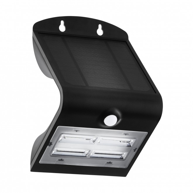 EGLO 900255 | Lamozzo Eglo fali lámpa mozgásérzékelő, fényérzékelő szenzor - alkonykapcsoló napelemes/szolár, irányfény 1x LED 440lm 4000/3000K IP44 fekete, átlátszó