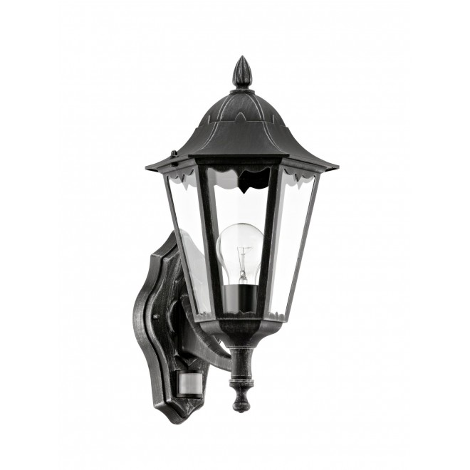 EGLO 93458 | Navedo Eglo falikar lámpa mozgásérzékelő 1x E27 IP44 fekete, antikolt ezüst, áttetsző