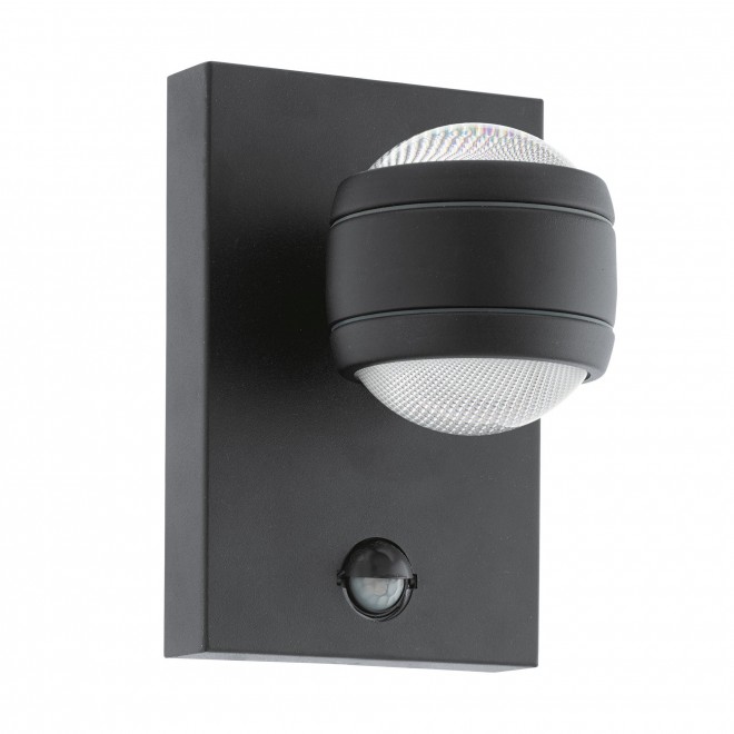 EGLO 96021 | Sesimba Eglo fali lámpa mozgásérzékelő 2x LED 560lm 3000K IP44 fekete, átlátszó