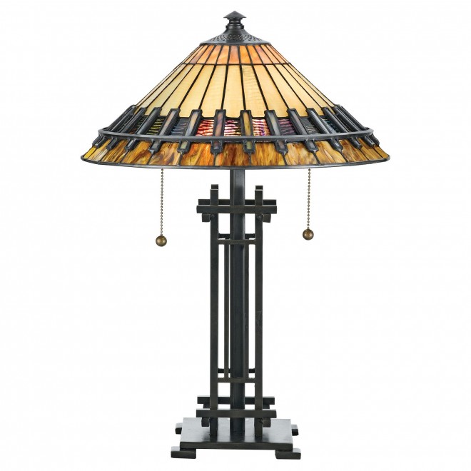 ELSTEAD QZ-CHASTAIN-TL | Chastain Elstead asztali lámpa 57,2cm 2x húzókapcsoló kézzel készült 2x E27 bronzbarna, többszínű
